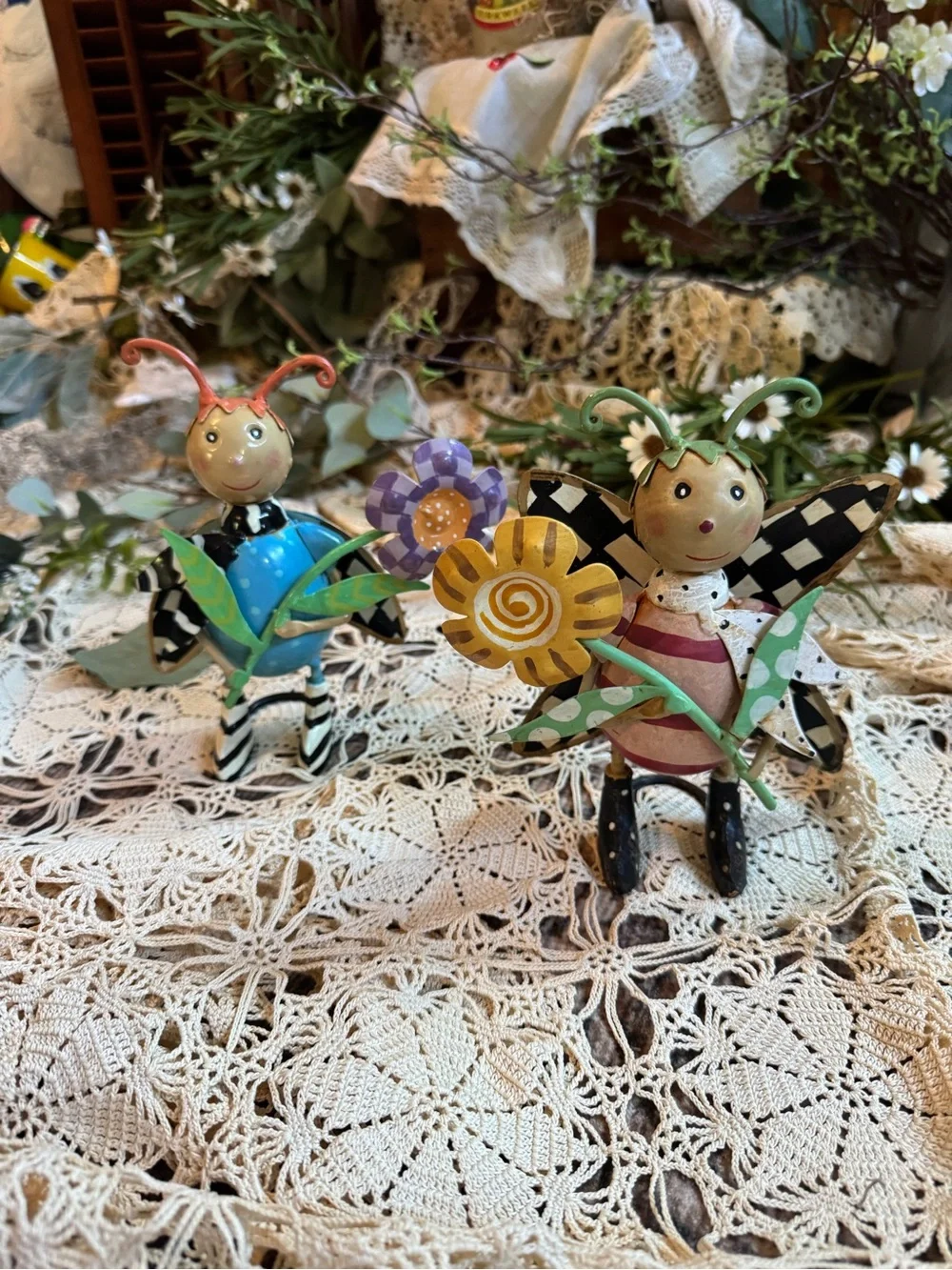 MacKenzie-Childs Blue and Yellow Whimsical Bee Garden Decor